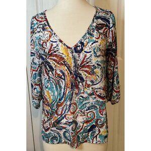 Renee C Colorful Multicolor V-Neck Blouse Top Size Small